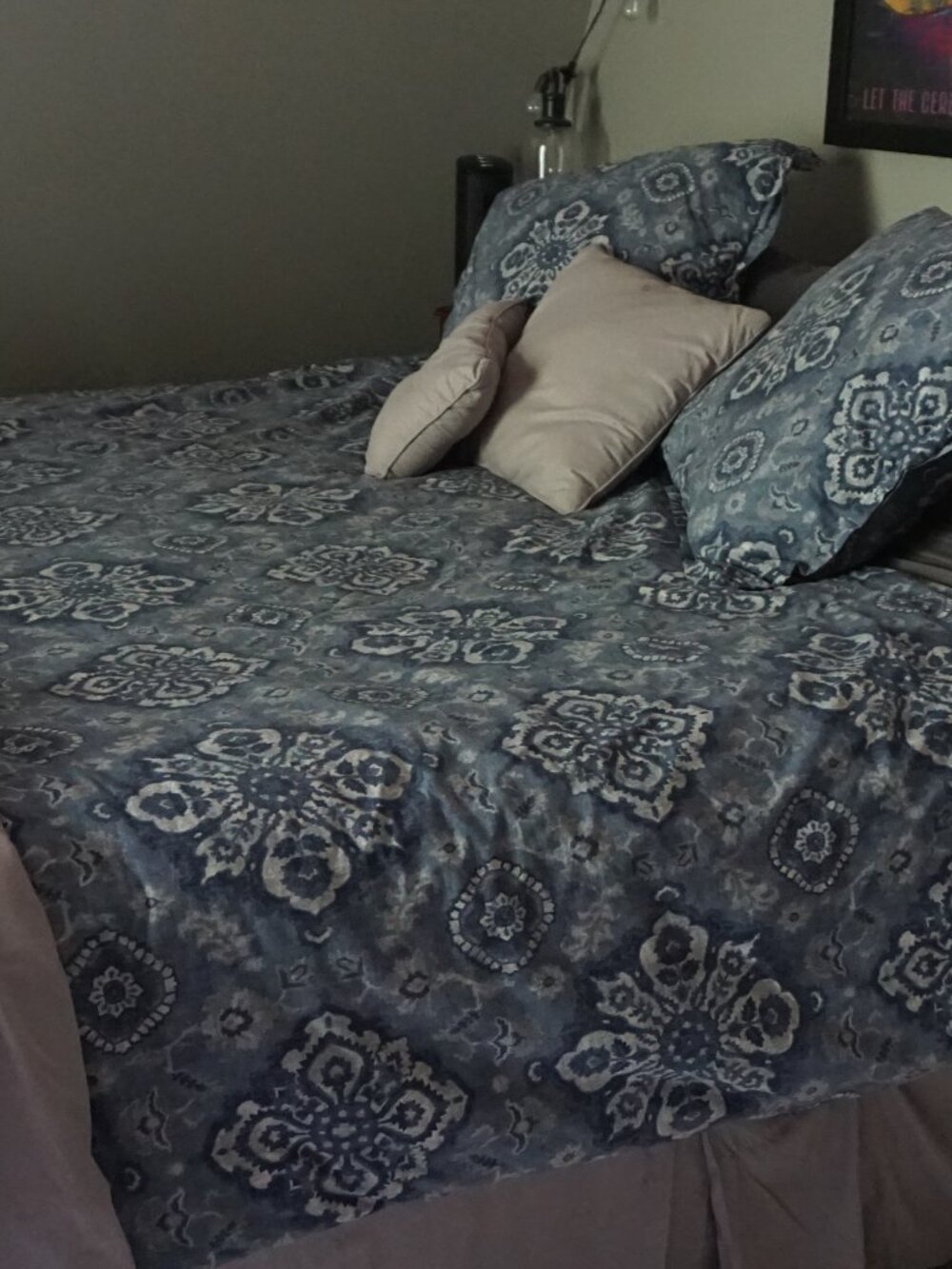 Pottery Barn Queen Duvet Giovana Medallion Floral Blue